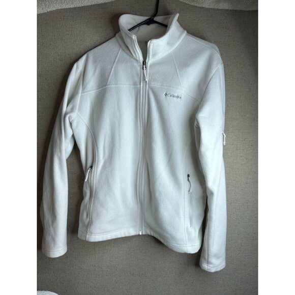 Columbia Women's XL White Fleece Jacket With Zippered Pockets High Collar Sporty - Picture 1 of 9